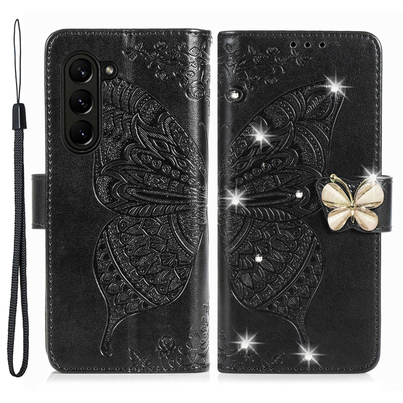 Wallet Phone Case for Samsung Galaxy Z Fold5 5G Butterfly Imprinting Rhinestone Decored PU Leather Flip Cover Wallet Phone Case for Samsung Galaxy Z Fold5 5G Butterfly Imprinting Rhinestone Decored PU Leather Flip Cover